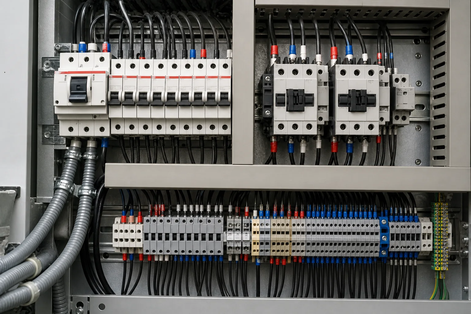 Tablero eléctrico industrial con equipos de protección y control